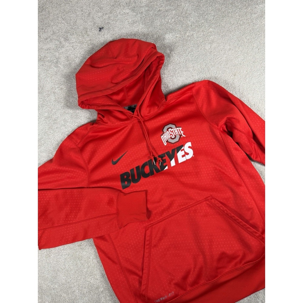 Ohio State Buckeyes Hoodie Mens Medium Red Long Sleeve Pullover Therma Fit Nike
